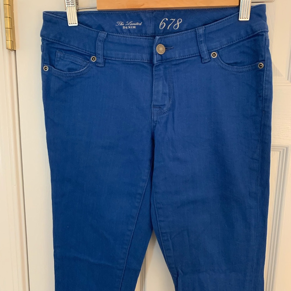 The limited bright blue denim jeans.